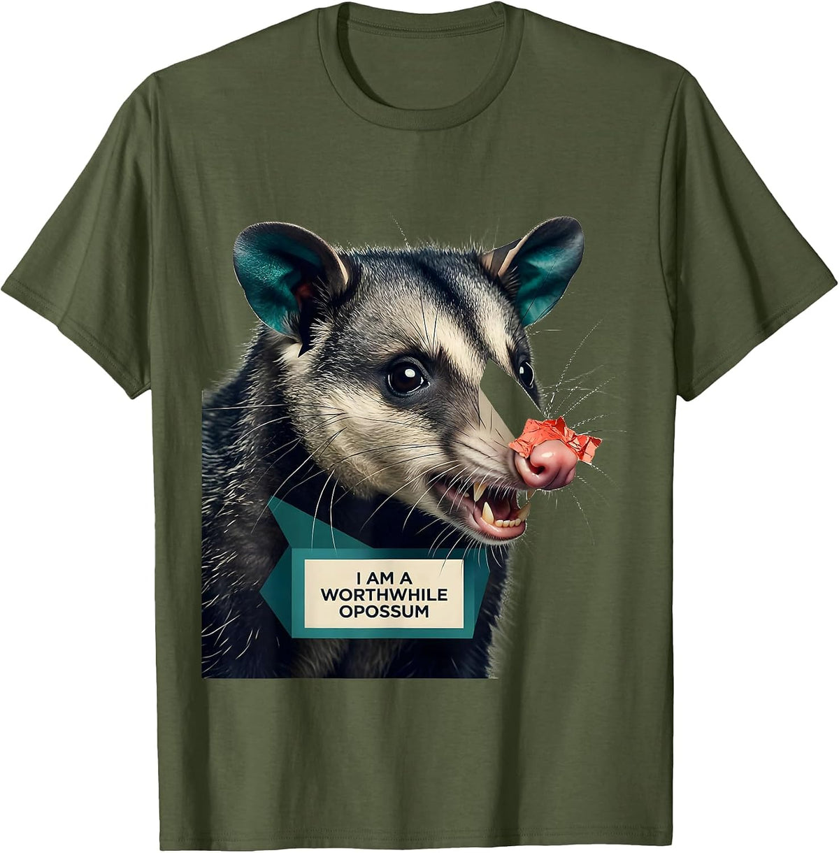 Men's I Am A Worthwhile Opossum Funny Opossum Lover Animal Meme T-Shirt - Olive Green