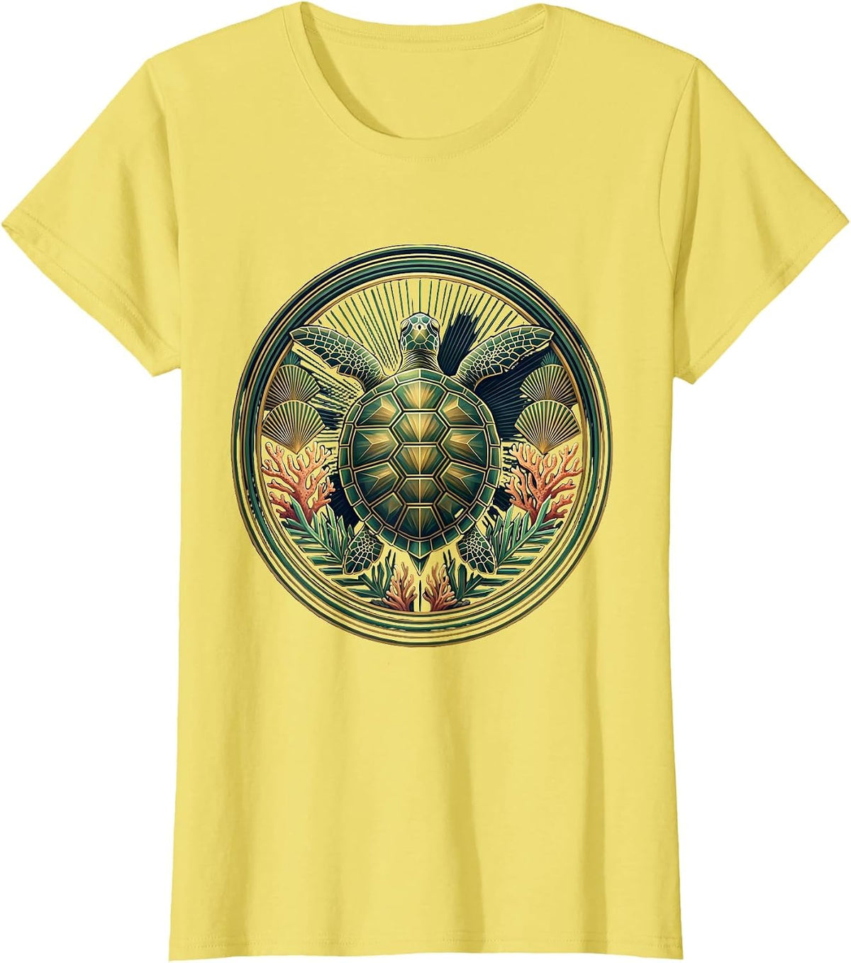 Mexico Sea Turtle Coral Reef Ocean Graphic T-Shirt - Lemon Yellow