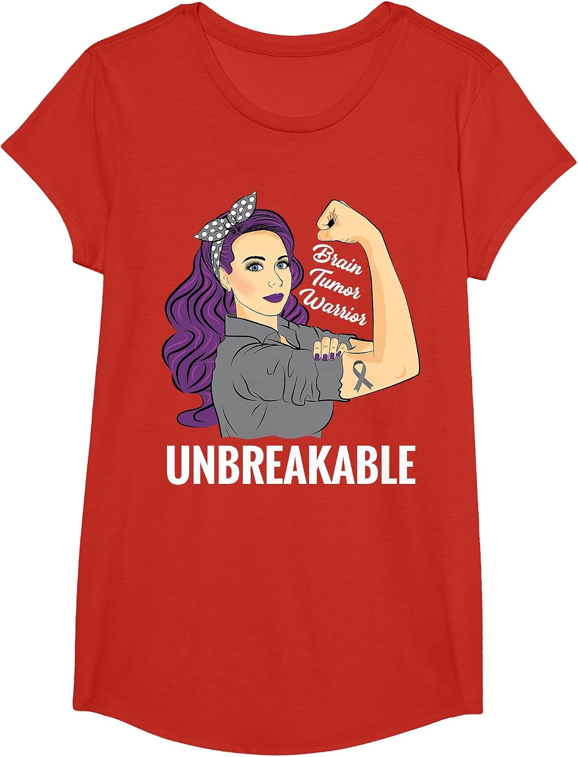 Brain Tumor Awareness Warrior Unbreakable Survivor Shirt T-Shirt - Girls Red