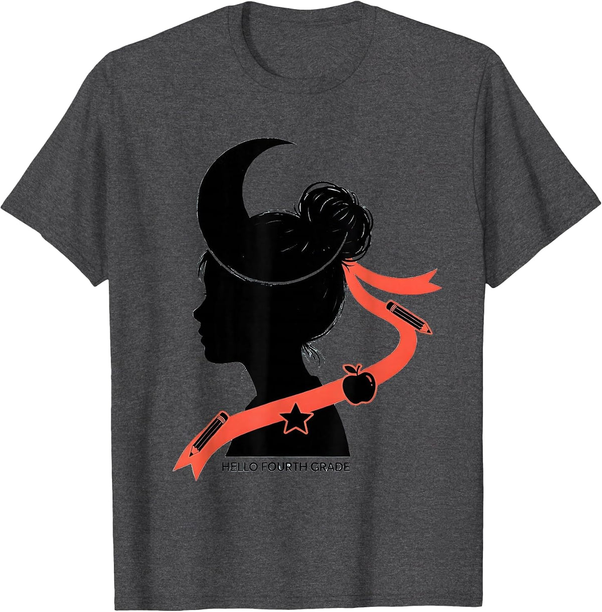 Men's Hello Fourth Grade Messy Bun Back To School Girls Humor T-Shirt - Dark Heather Grey