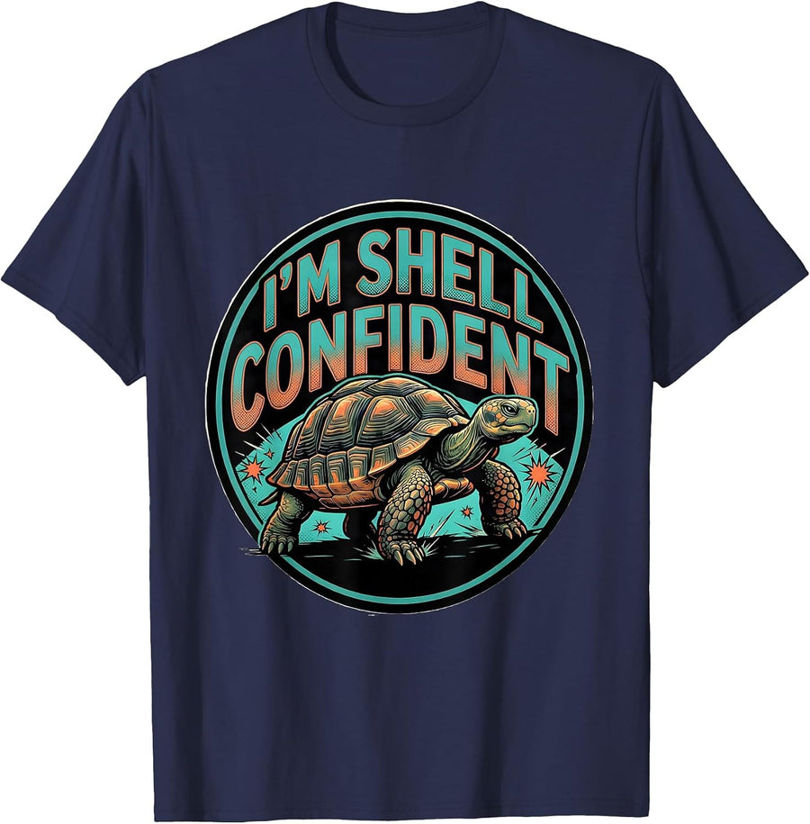 I'm Shell Confident Comic Book Funny Turtle Lover Pet Owner T-Shirt - Navy Blue