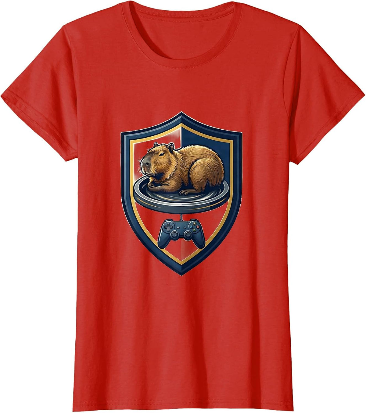 Capybara Gamer Emblem Funny Video Games T-Shirt - Red