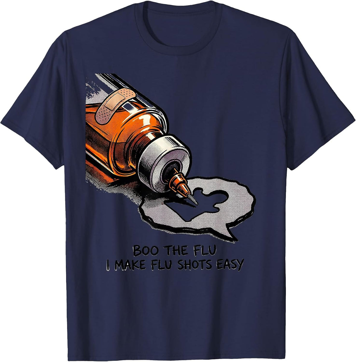 Men's Boo the Flu I Make Flu Shots Easy Funny Nurse Halloween T-Shirt - Navy Blue