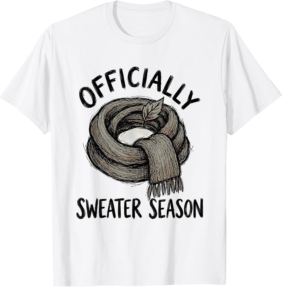 Men's Officially Sweater Season Cozy Autumn Knitted Scarf Graphic T-Shirt - White