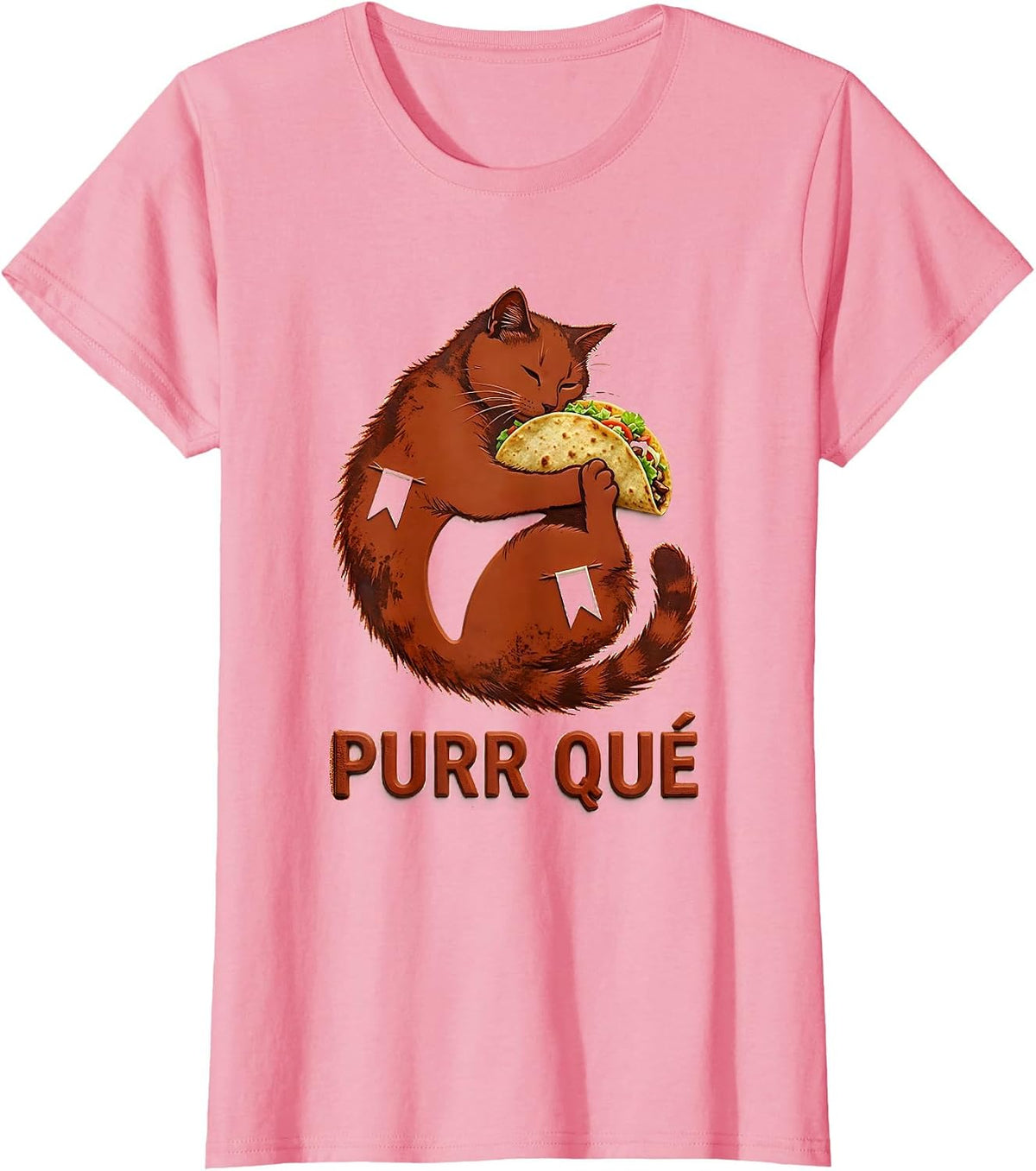 Women's Purr Qué Rubber Stamp Cute Cat Taco Spanish Pun Humor T-Shirt - Pink