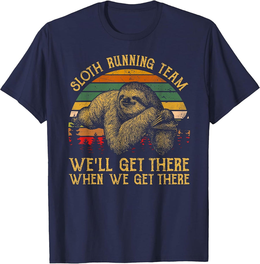 Vintage Sloth Running Team We'll Get There, Funny Sloth T-Shirt - Navy Blue