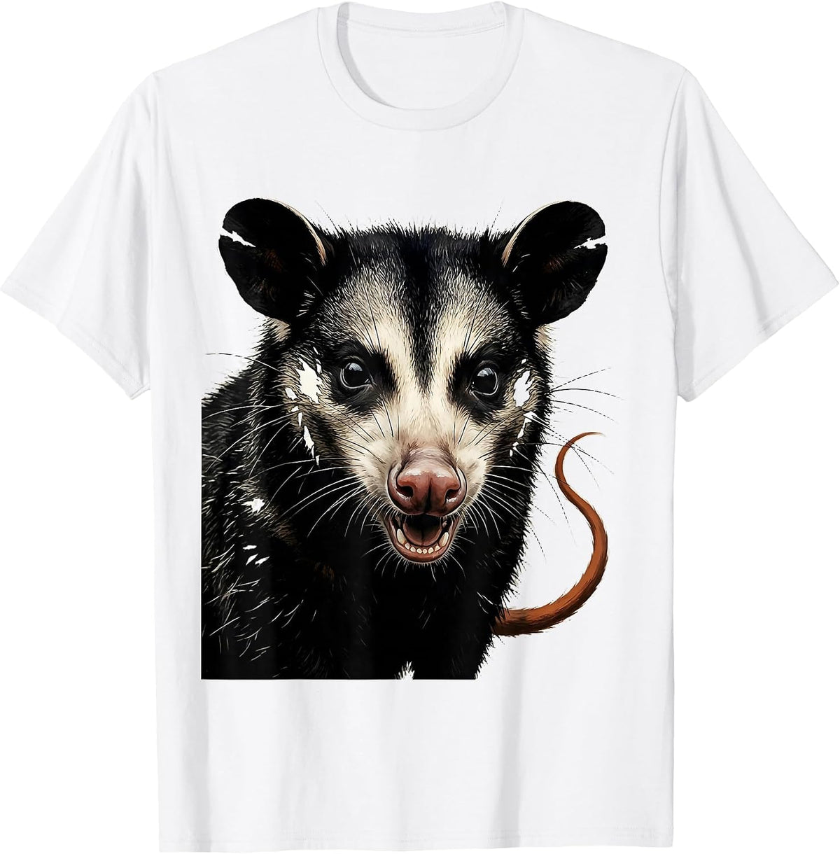 Men's Oversized Opossum Linocut Funny Animal Meme T-Shirt - White