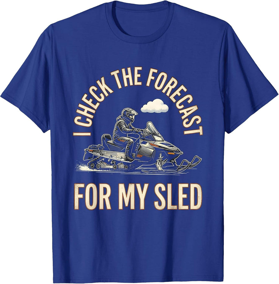 I Check The Forecast For My Sled Vintage Snowmobiling Humor T-Shirt - Royal Blue