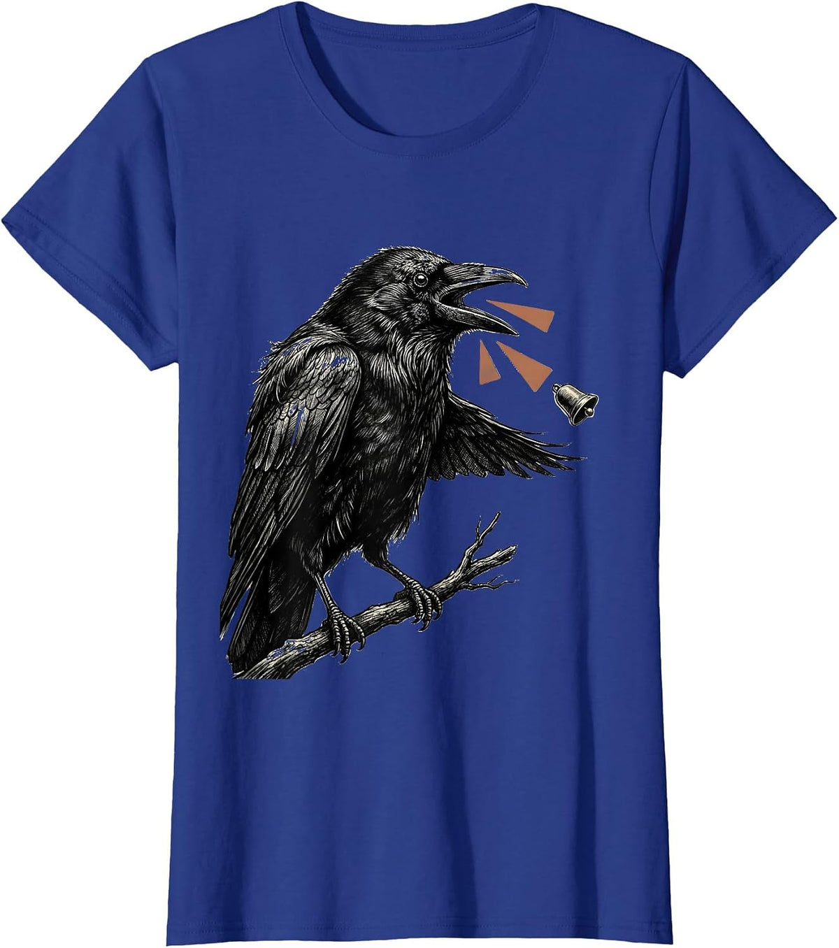 Women's Crow Perched Bird Lover Dark Humor Gothic Illustration T-Shirt - Royal Blue