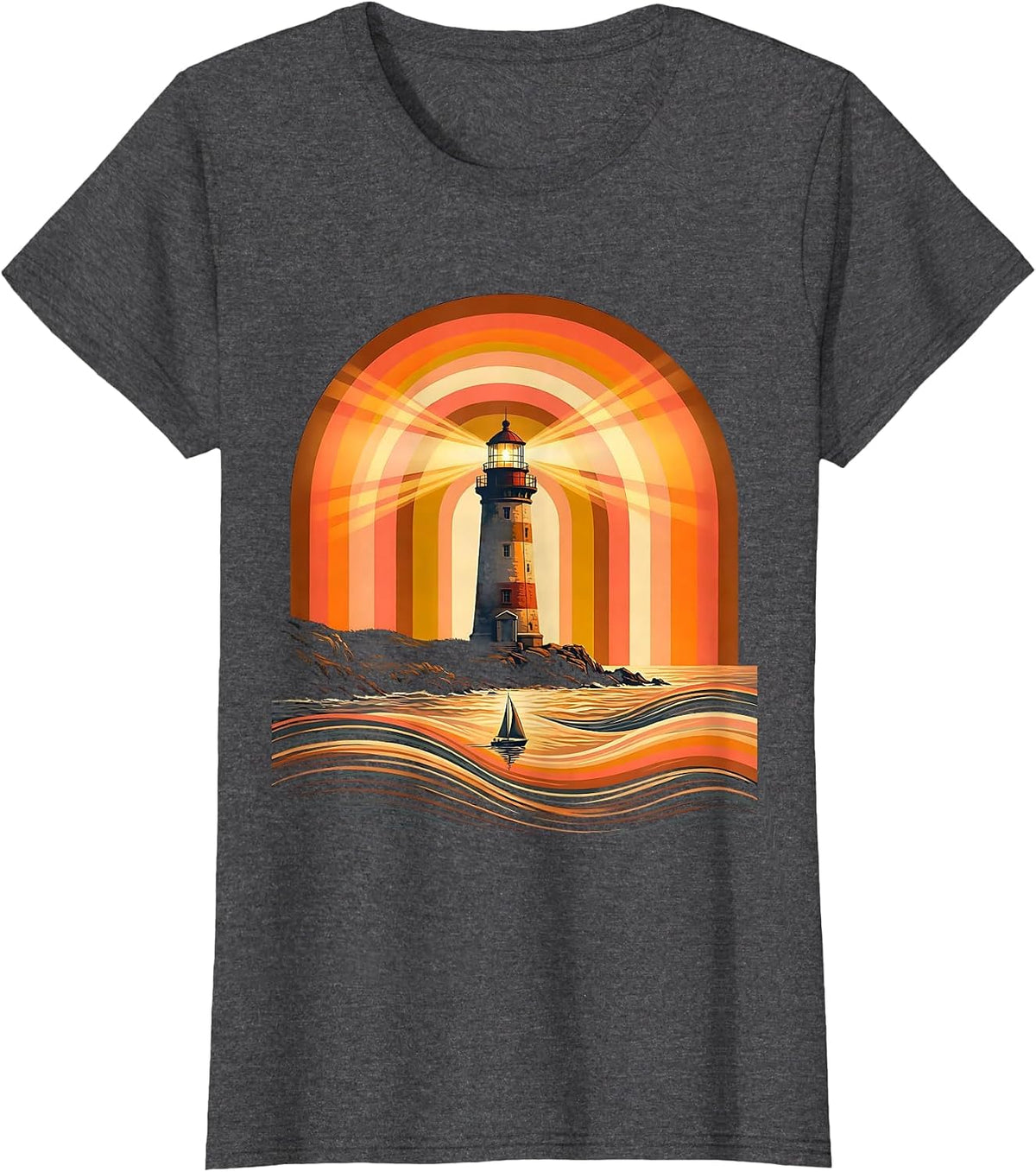 Women's Be Kind Lighthouse Guiding Lost Boat Home T-Shirt - Dark Heather Grey