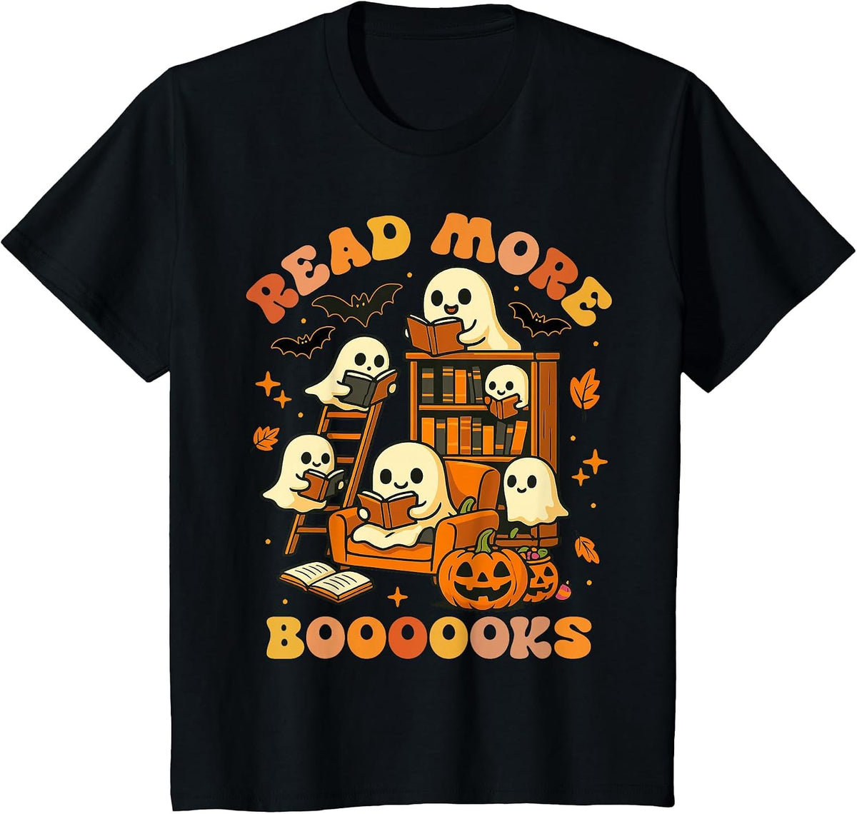 Read More Books Ghost Reading Book Teacher Halloween T-Shirt - Black