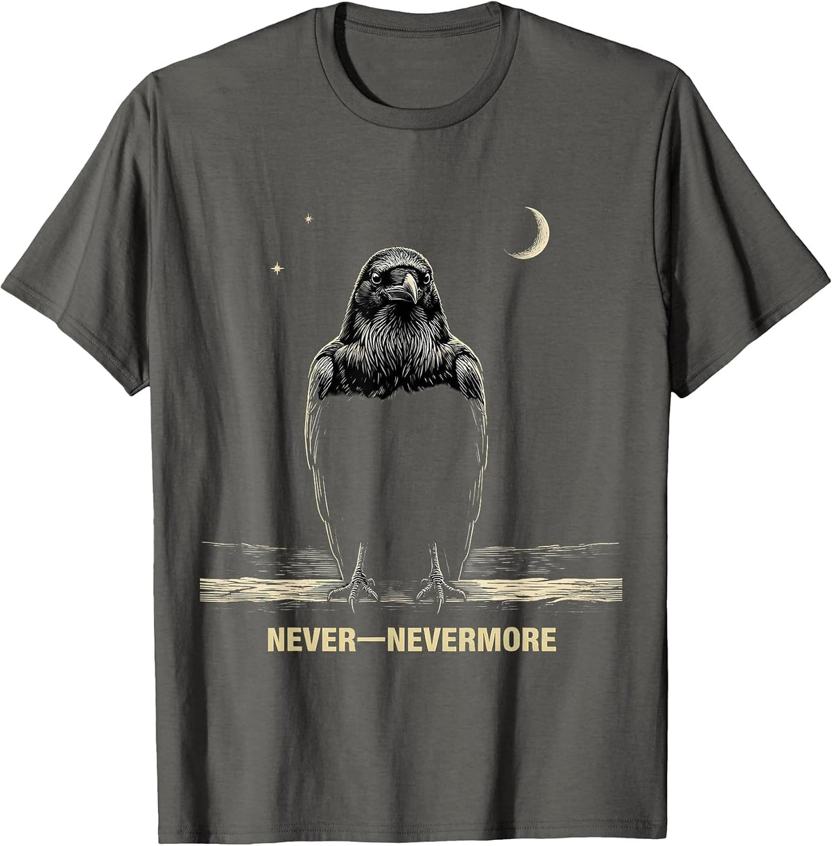 Never—Nevermore Gothic Edgar Allan Poe Raven Quote Literary T-Shirt - Asphalt Grey