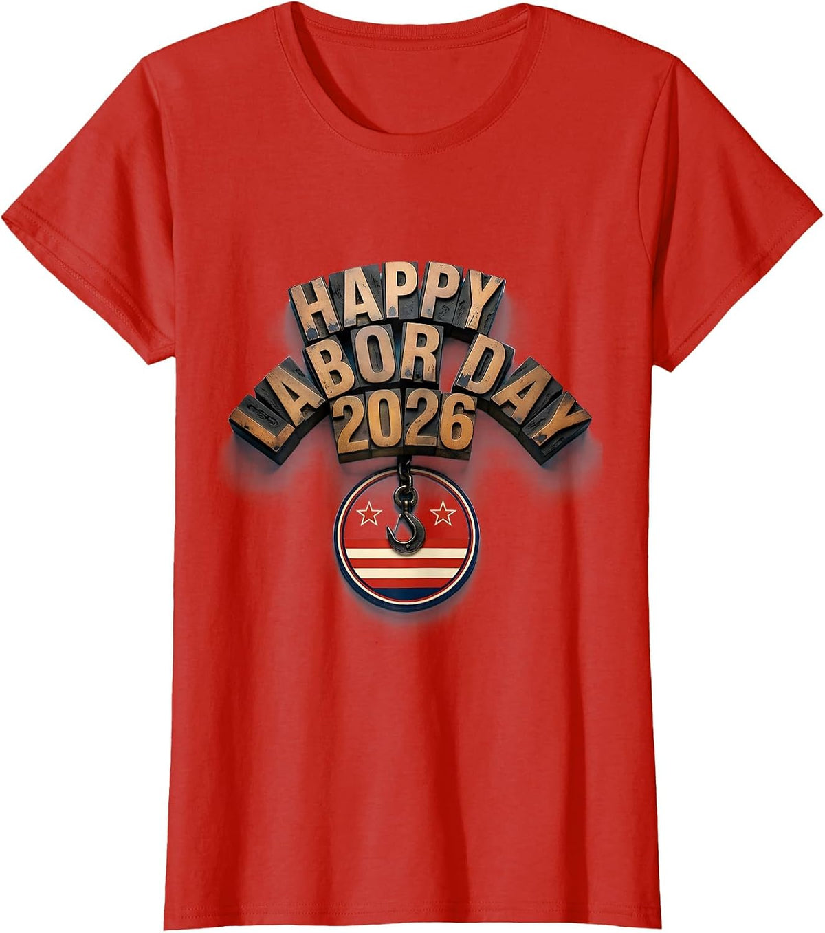 Happy Labor Day 2026 Patriotic Union Pride Messy Bun Mom T-Shirt - Red