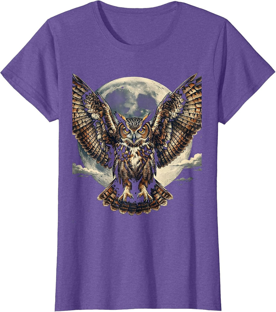 Women's Owl Wide Wings Night Sky Freedom Graphic T-Shirt - Purple Heather