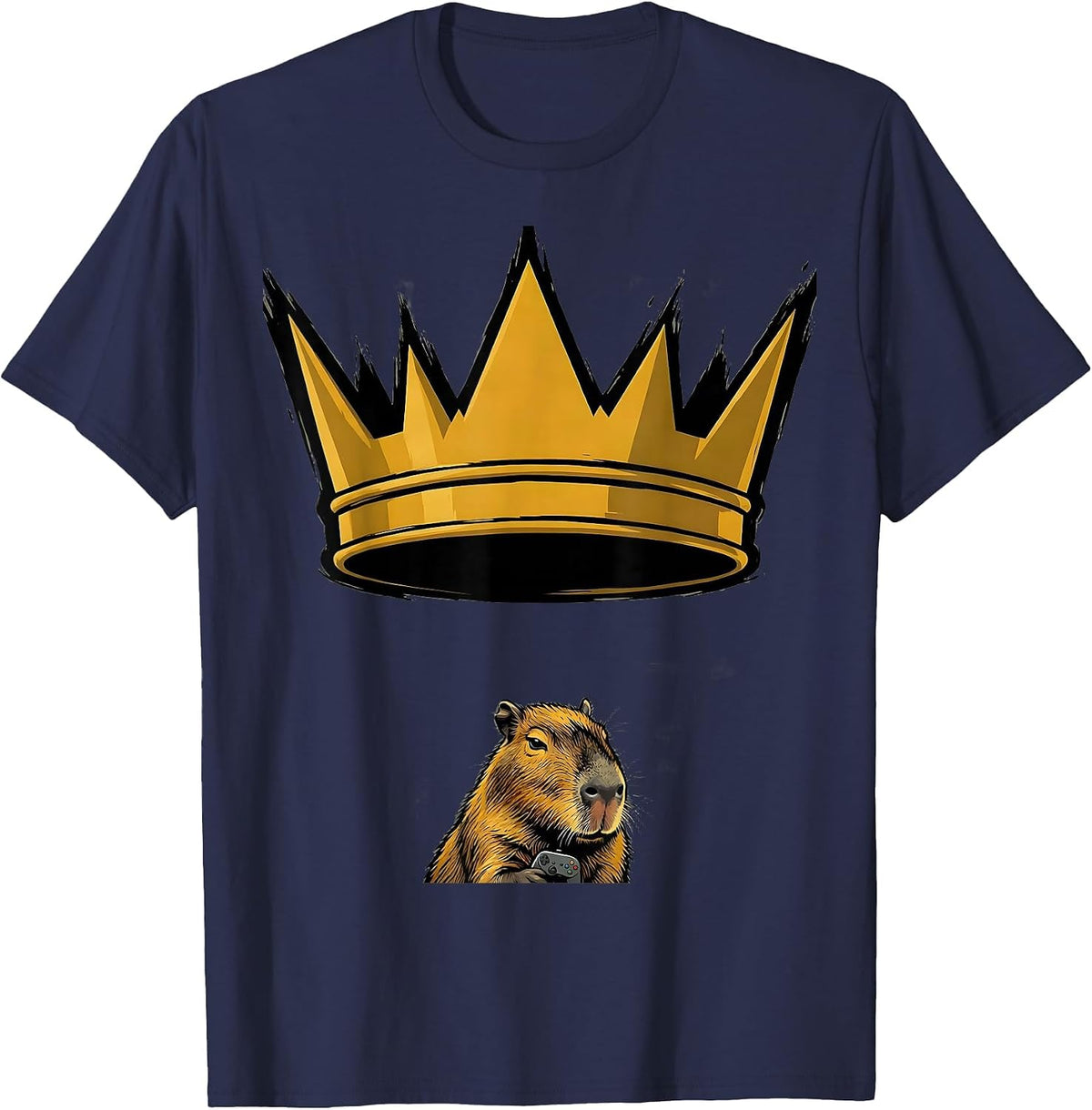 Men's Crown Over Capybara Gamer Meme Humor T-Shirt - Navy Blue