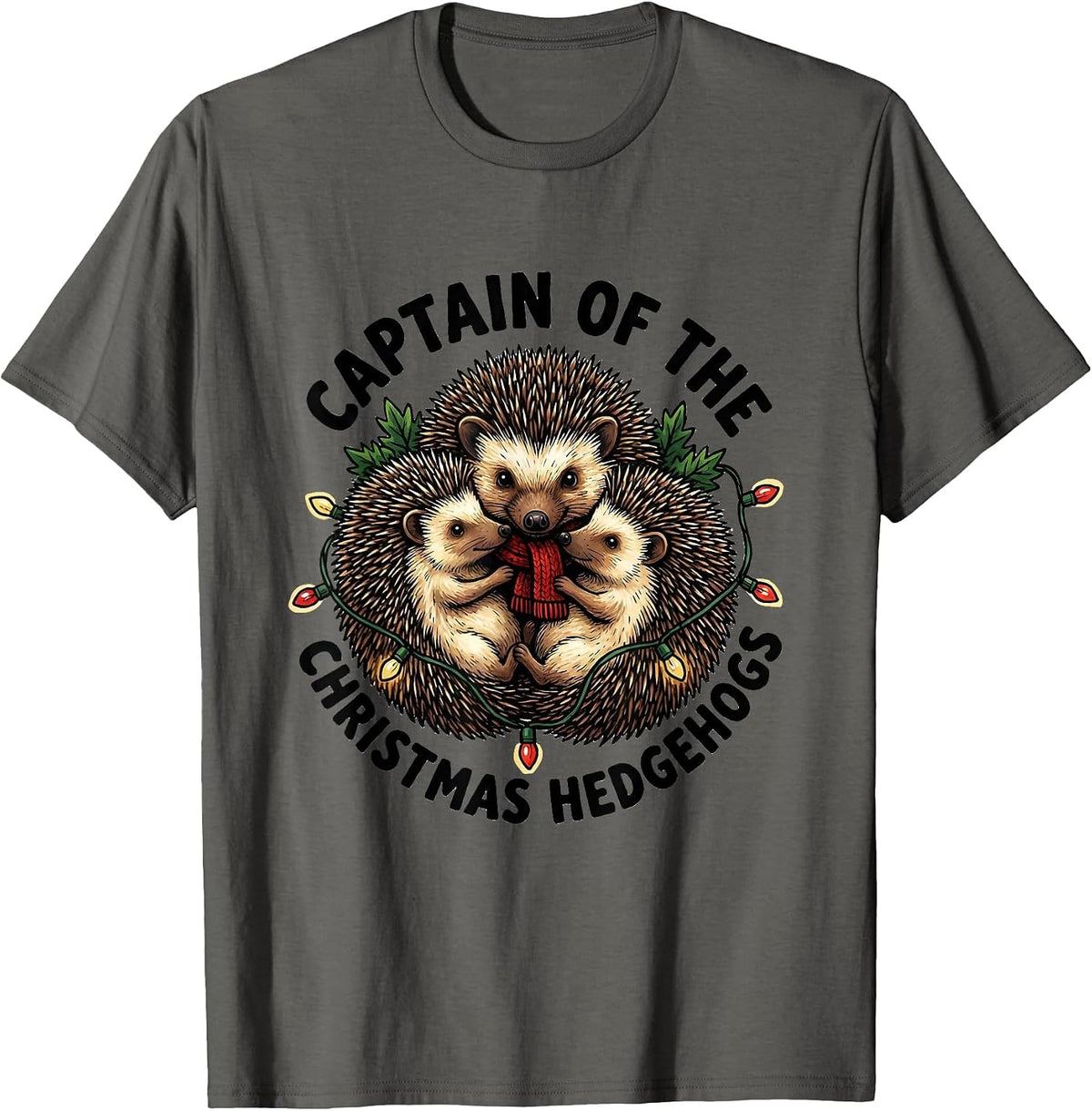 Captain Of The Christmas Hedgehogs Cute Hedgehog Lover T-Shirt - Asphalt Grey