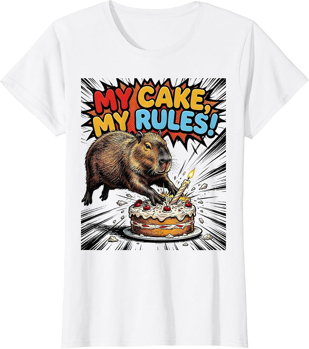 My Cake My Rules Comic Book Capybara Kids Birthday Party T-Shirt - White