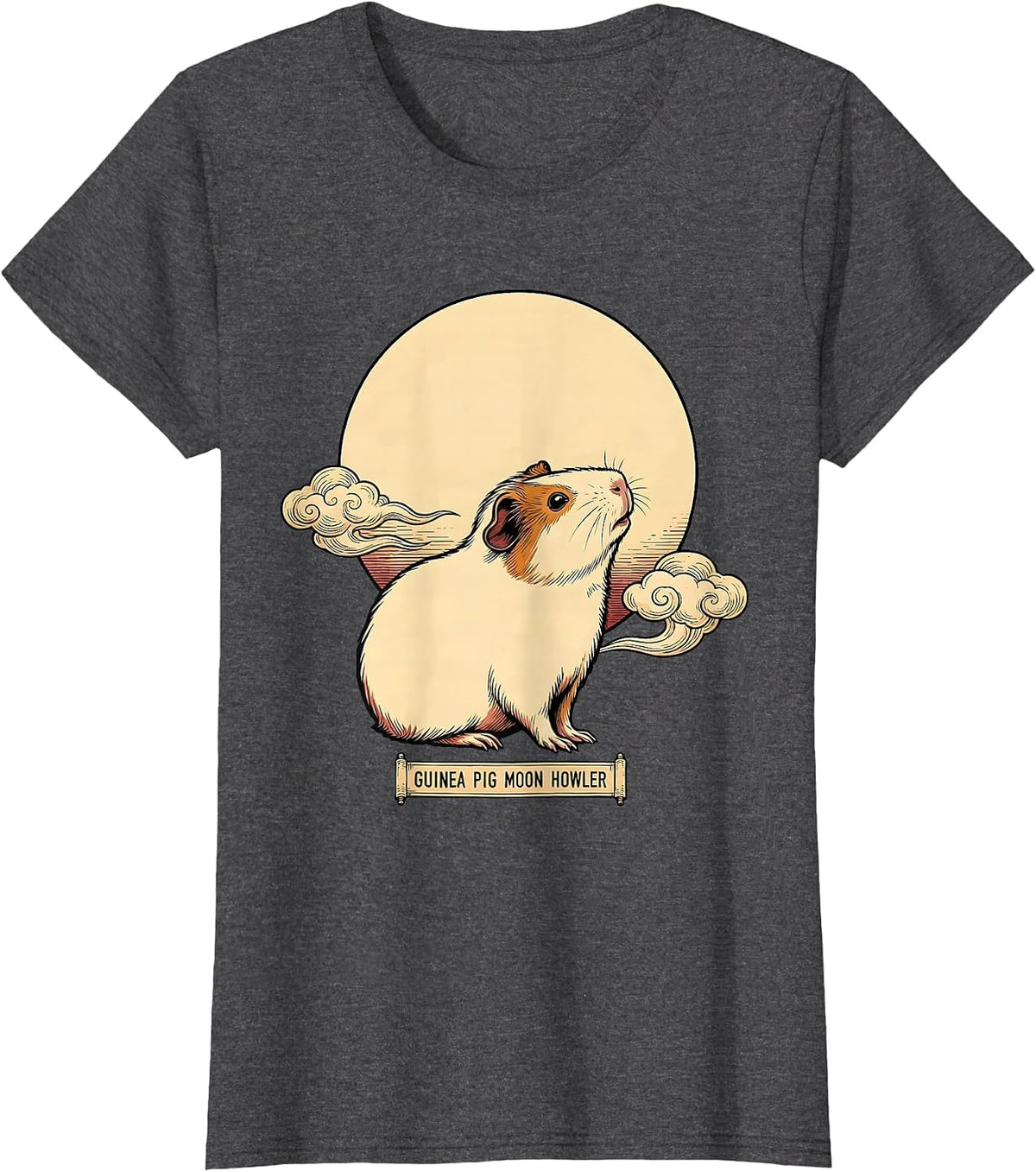 Women's Guinea Pig Moon Howler Ukiyo-e Funny Small Pet Meme T-Shirt - Dark Heather Grey