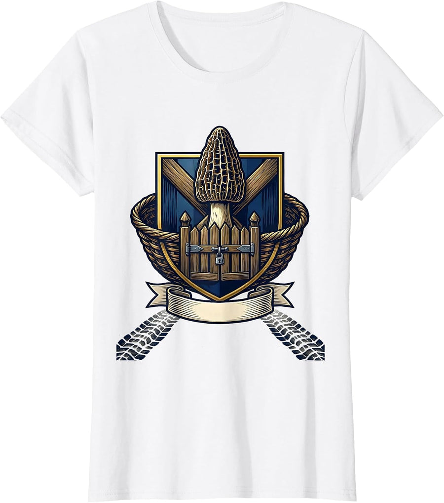 Women's Symmorphic Morel Emblem Mushroom Forager Gift T-Shirt - White