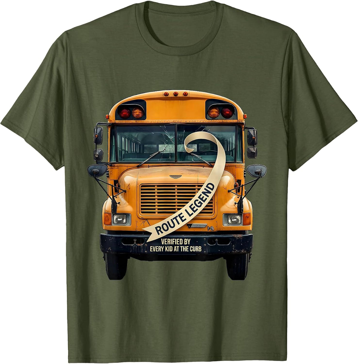 Men's Route Legend, Verified By Every Kid At The Curb School Bus T-Shirt - Olive Green