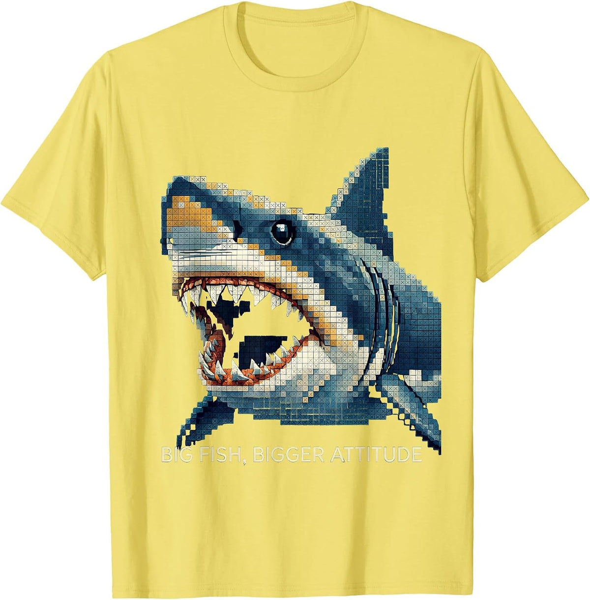 Men's Big Fish Bigger Attitude Bold Shark Design T-Shirt - Lemon Yellow