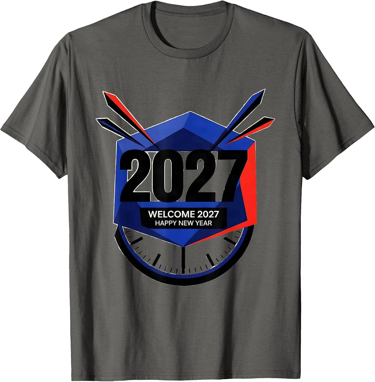 Men's Welcome 2027 Happy New Year Geometric Party Host Keepsake T-Shirt - Asphalt Grey