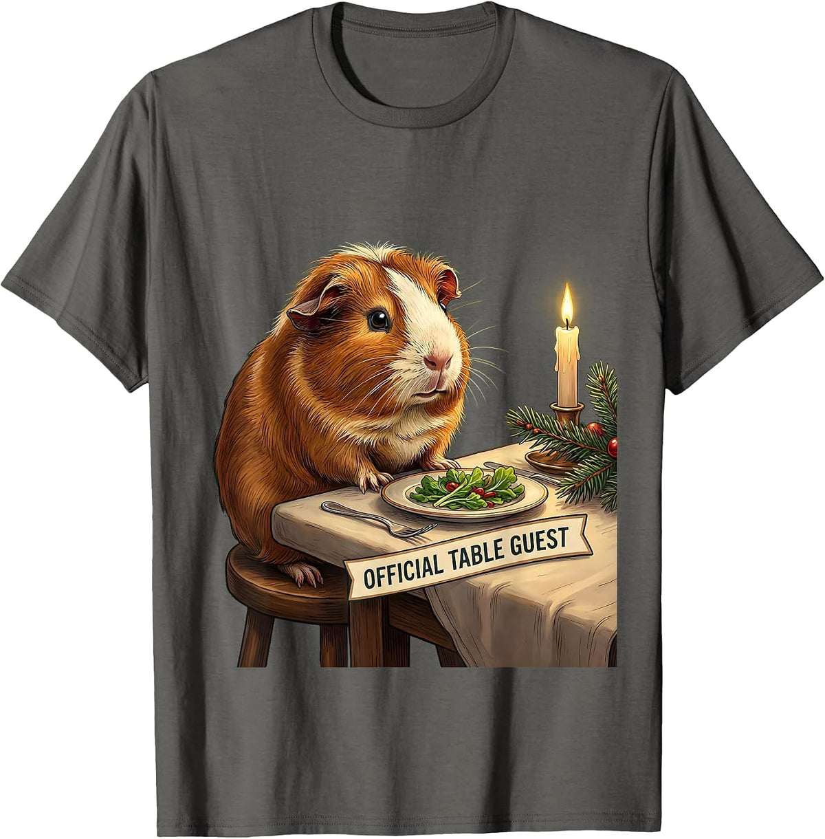 Men's Official Table Guest Funny Guinea Pig Christmas Pet Lover T-Shirt - Asphalt Grey