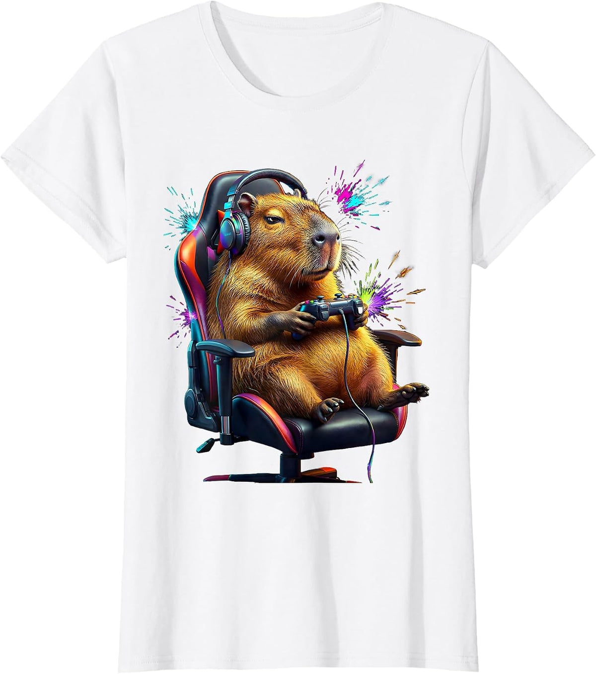 Women's Capybara Gamer Funny Animal Lover Meme Humor T-Shirt - White