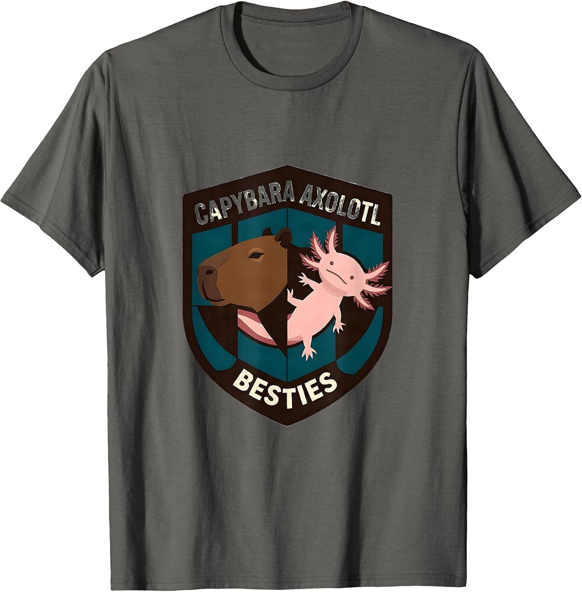 Men's Capybara Axolotl Besties Kawaii Animal Lover Kids Gift T-Shirt - Asphalt Grey
