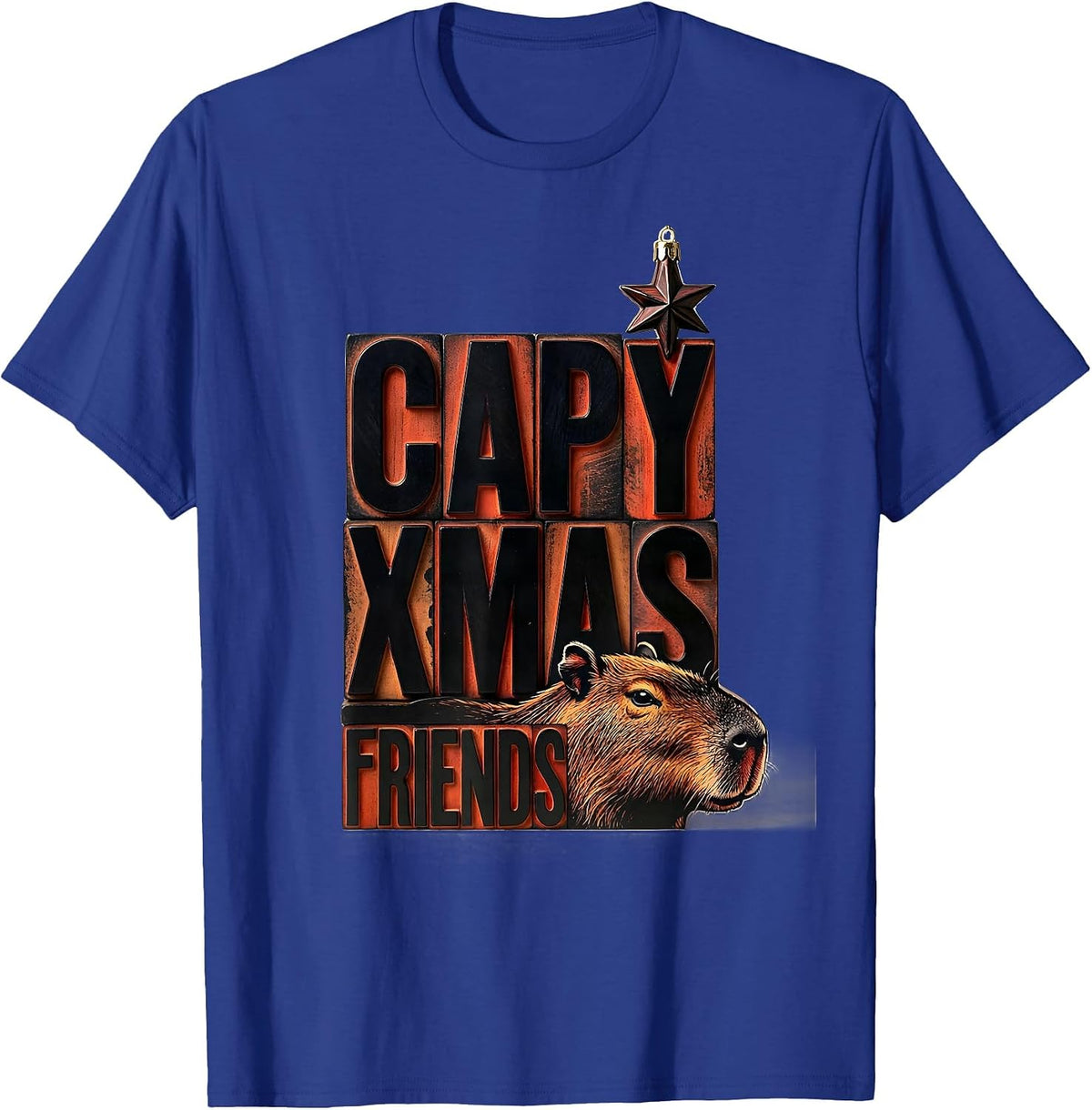 Capy Xmas Friends Cute Whimsical Christmas Capybara Animal T-Shirt - Royal Blue