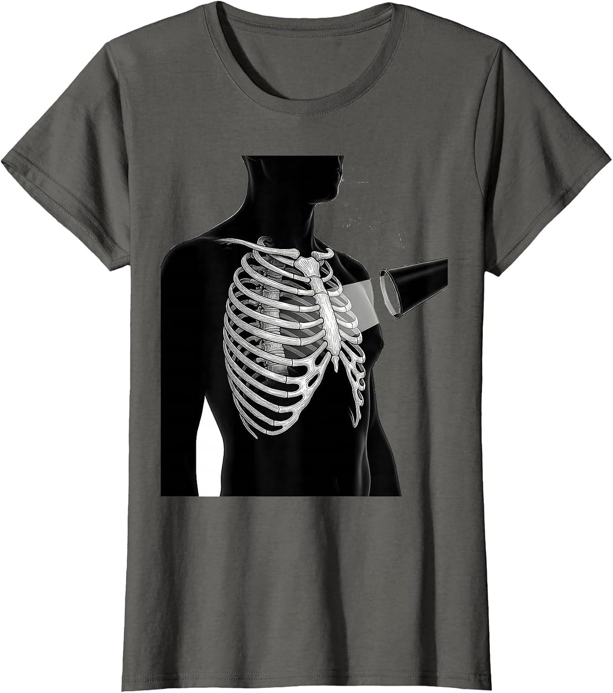 Women's Radiology Tech Profile Chest Ribcage Line Art T-Shirt - Asphalt Grey