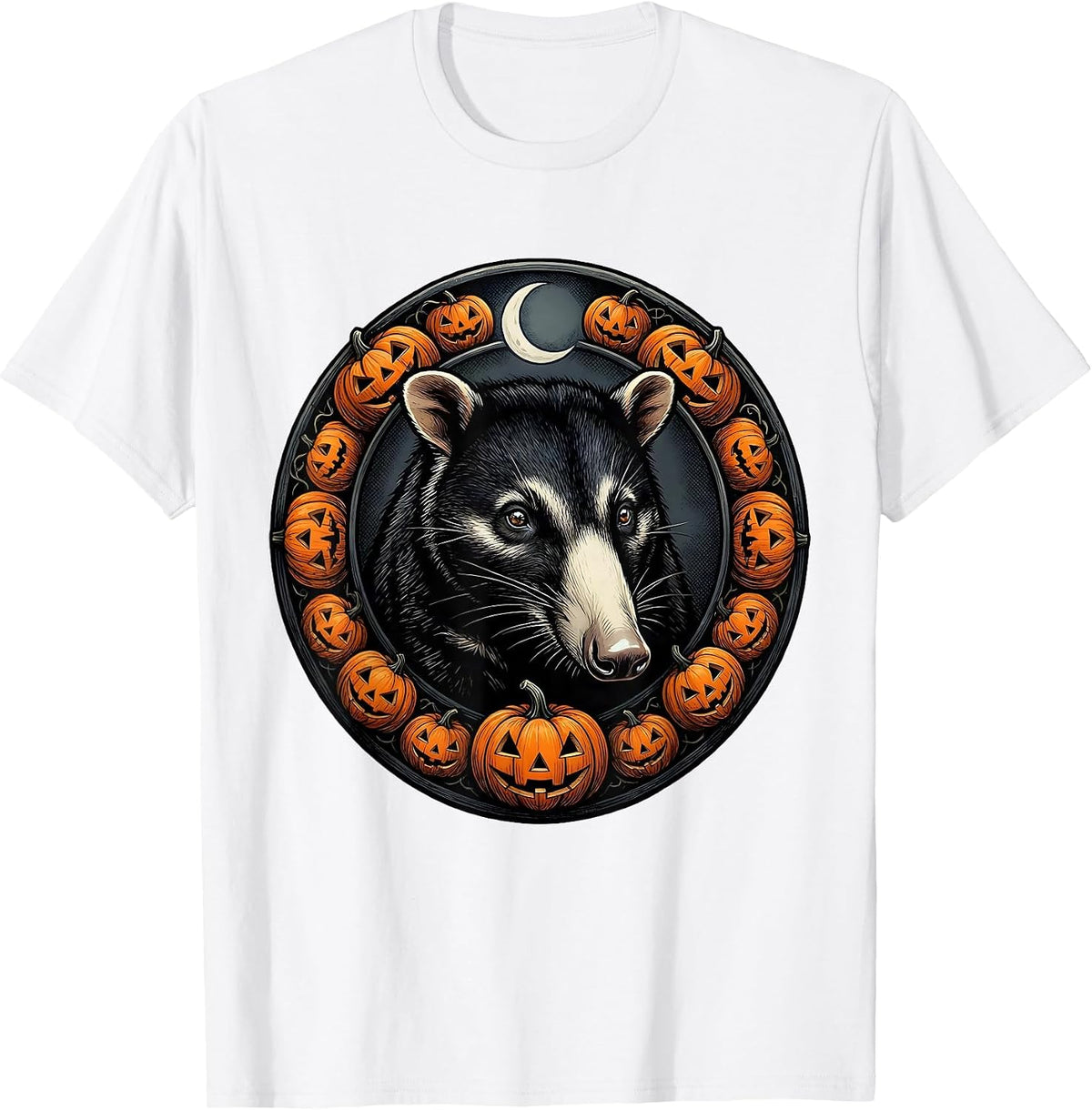 Men's Opossum Moon Vintage Gothic Halloween Spooky Novelty T-Shirt - White
