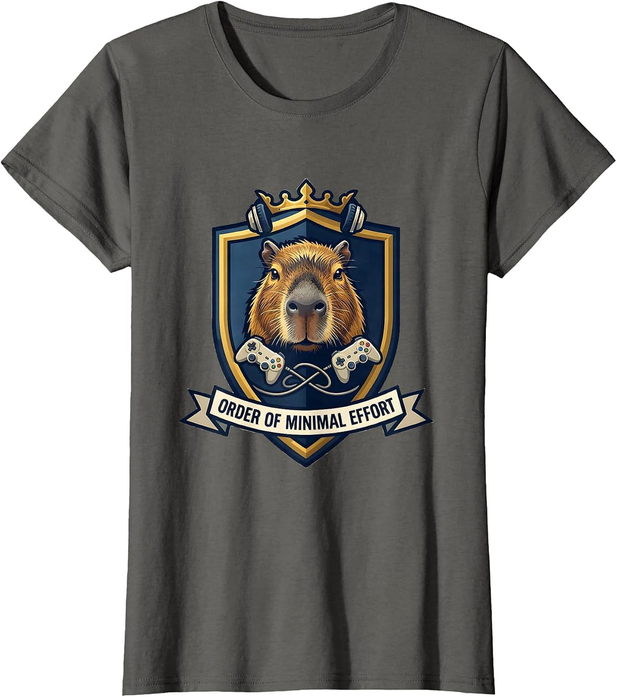 Women's Order of Minimal Effort Funny Capybara Gamer Meme Humor T-Shirt - Asphalt Grey
