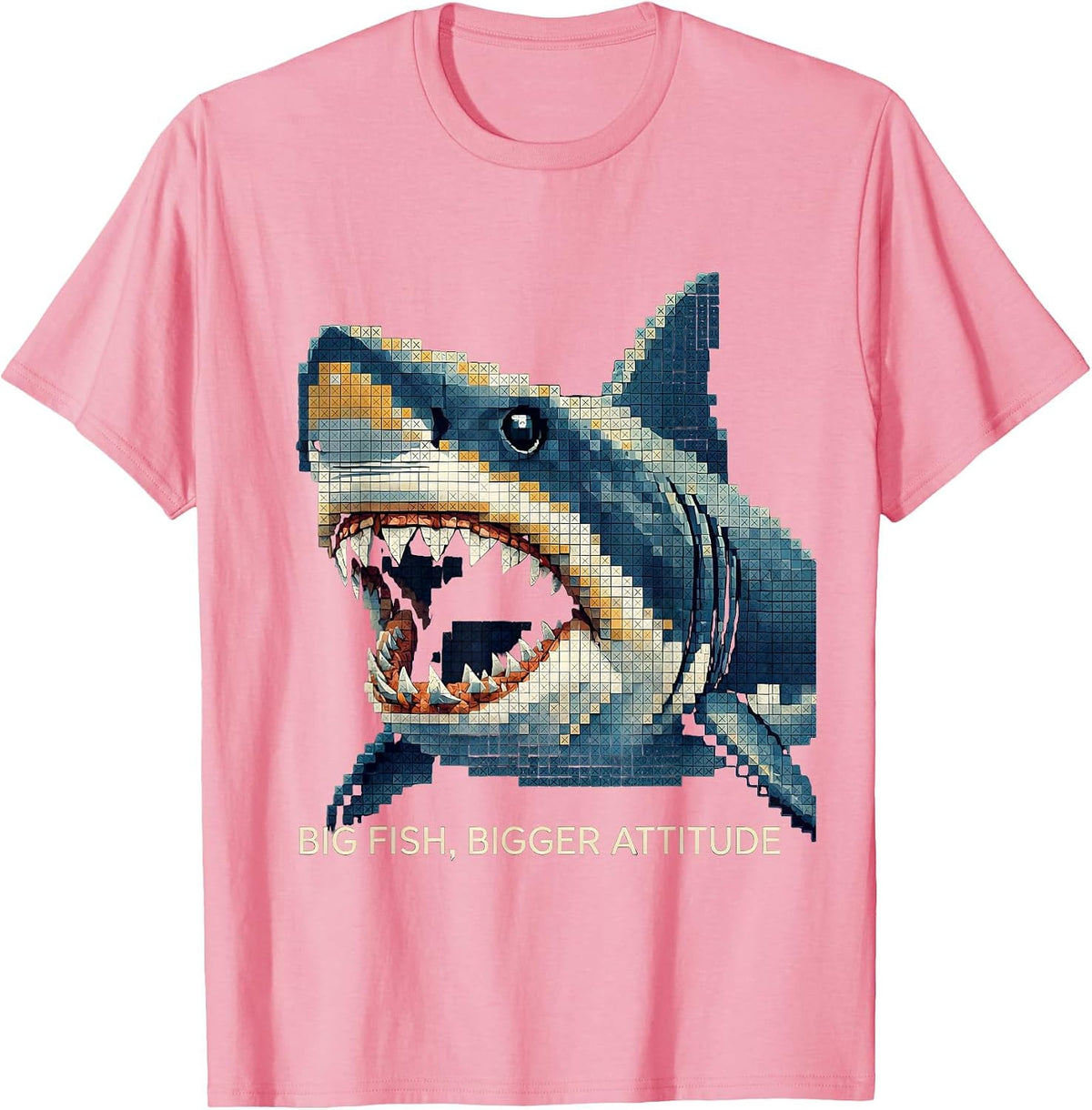 Men's Big Fish Bigger Attitude Bold Shark Design T-Shirt - Pink