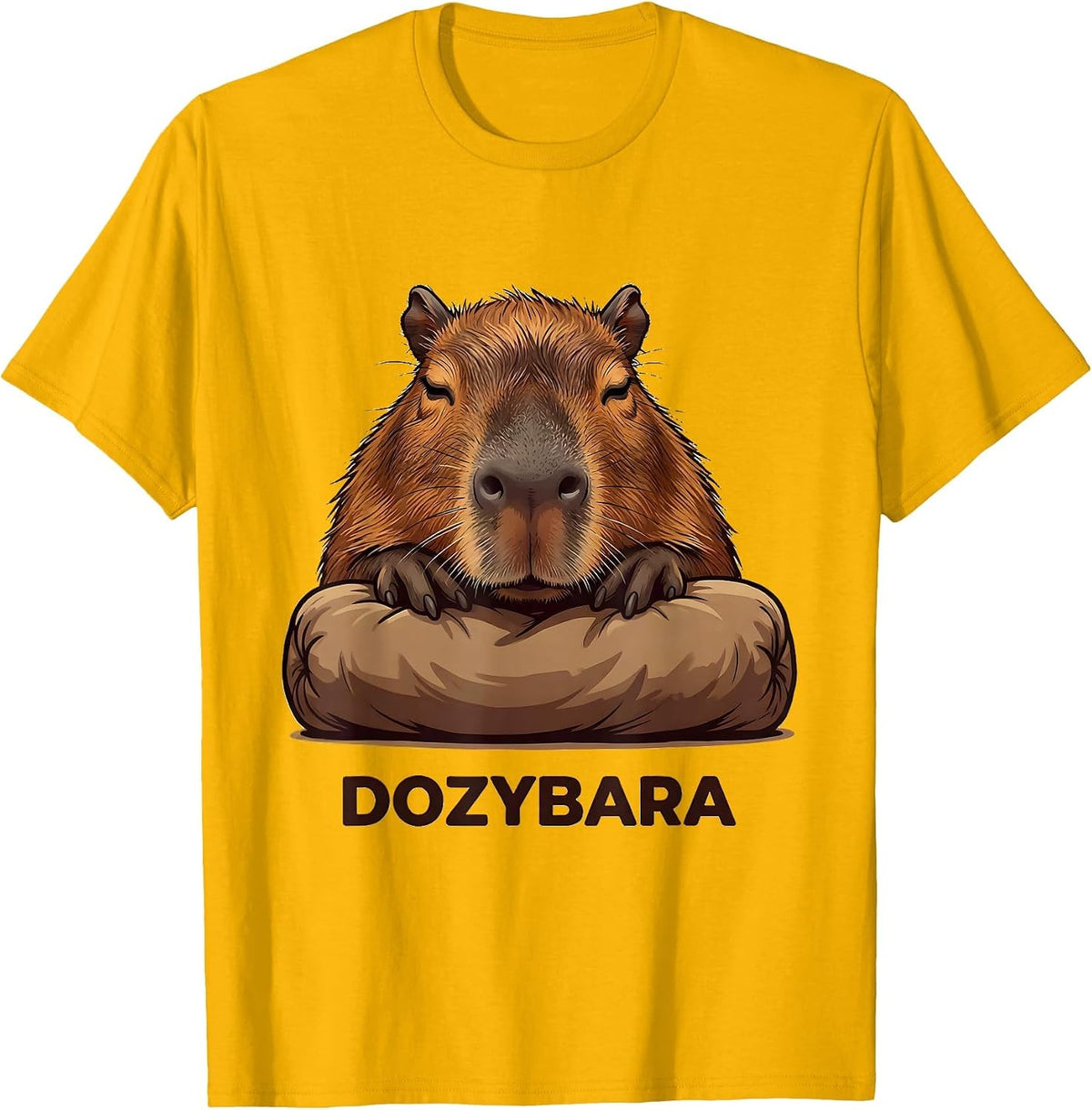 Dozybara Cute Capybara Sleepy Pajama Humor Kids Adults T-Shirt - Golden Yellow