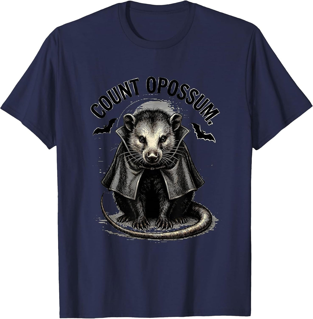Men's Count Opossum Gothic Halloween Spooky Moon Novelty T-Shirt - Navy Blue