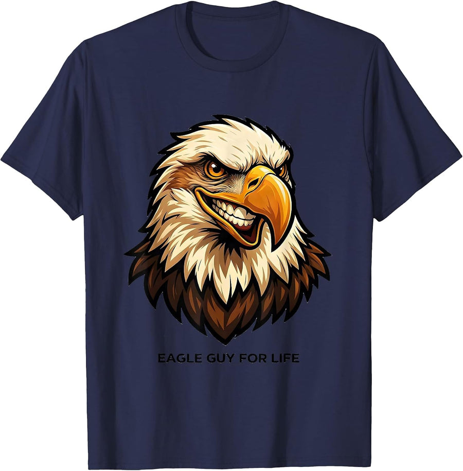 Eagle Guy For Life Bold Cartoon Eagle Mascot Pride Faith T-Shirt - Navy Blue