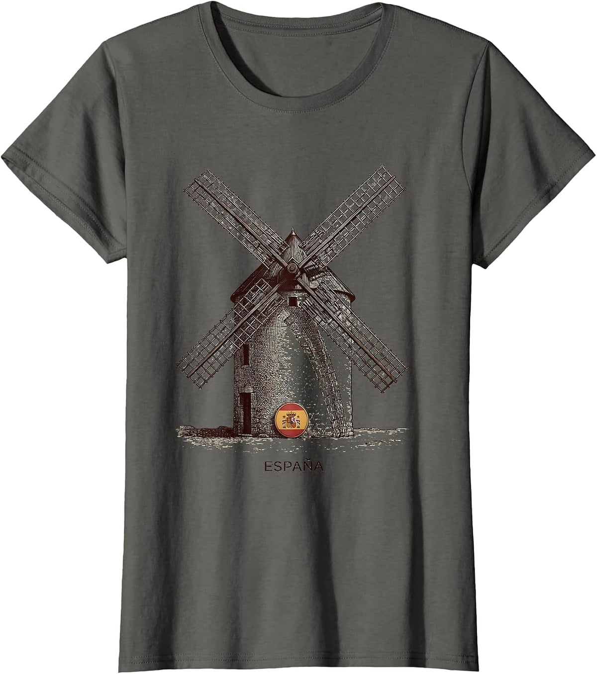 Women's ESPAÑA Crosshatch Etched Spanish Windmill Souvenir National T-Shirt - Asphalt Grey