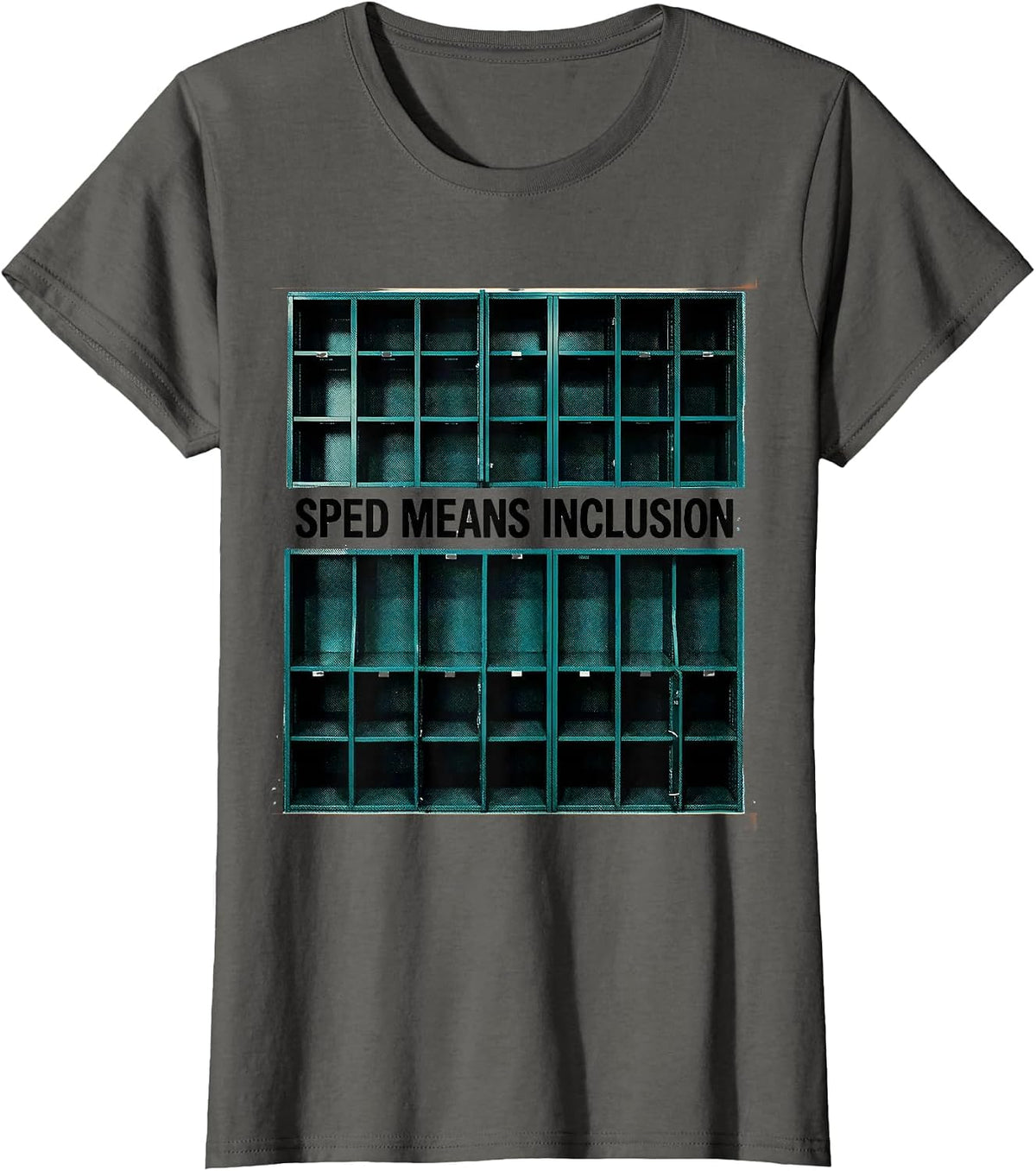 Women's SPED Means Inclusion Risograph Special Education Teacher T-Shirt - Asphalt Grey
