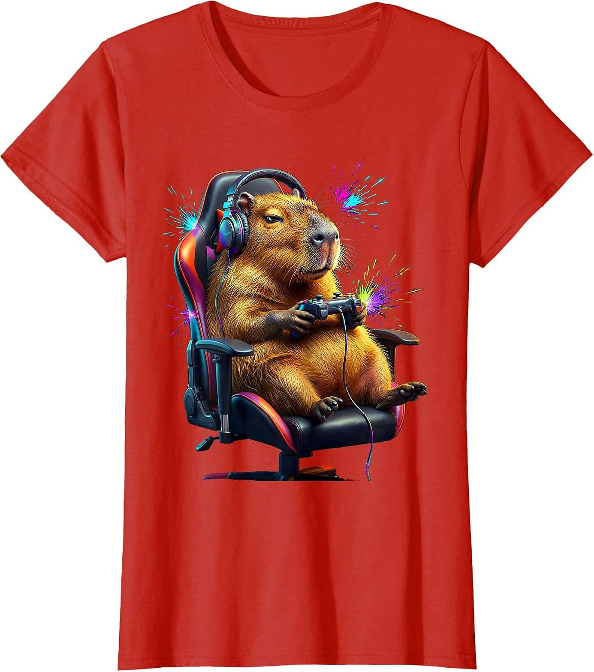 Women's Capybara Gamer Funny Animal Lover Meme Humor T-Shirt - Red