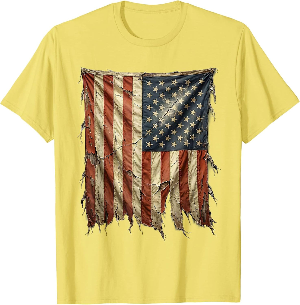 Men's Eagle Soaring Over Tattered American Flag T-Shirt - Lemon Yellow