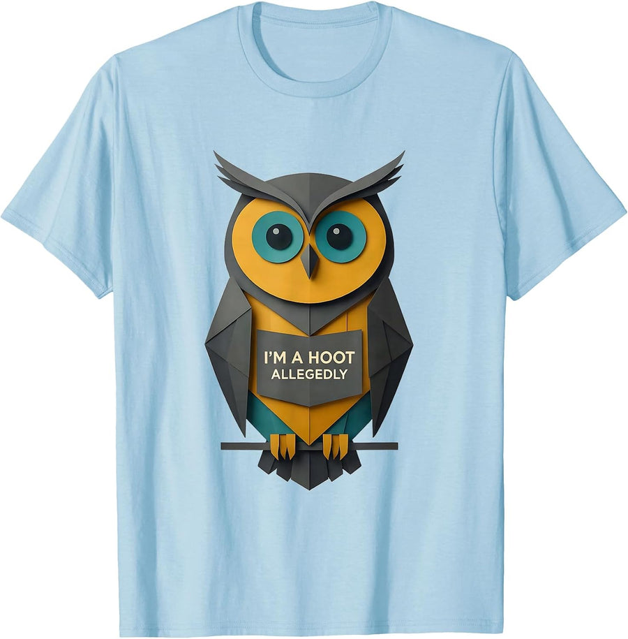 Men's I'm A Hoot Allegedly Midcentury Modern Owl Bird Lover Humor T-Shirt - Baby Blue