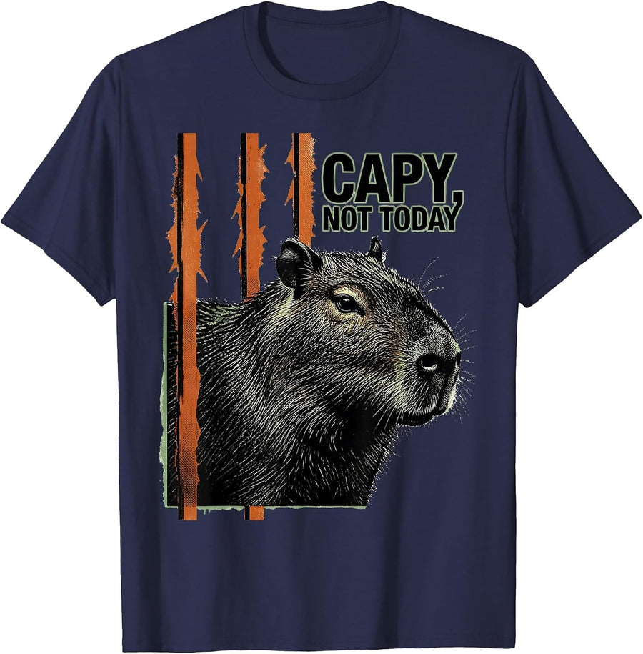 capy, not today Funny Capybara Meme Animal Humor T-Shirt - Navy Blue