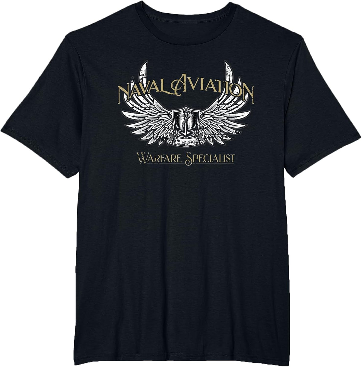 Naval Aviation Air Warfare Specialist Tribute Distressed Art T-Shirt - Black