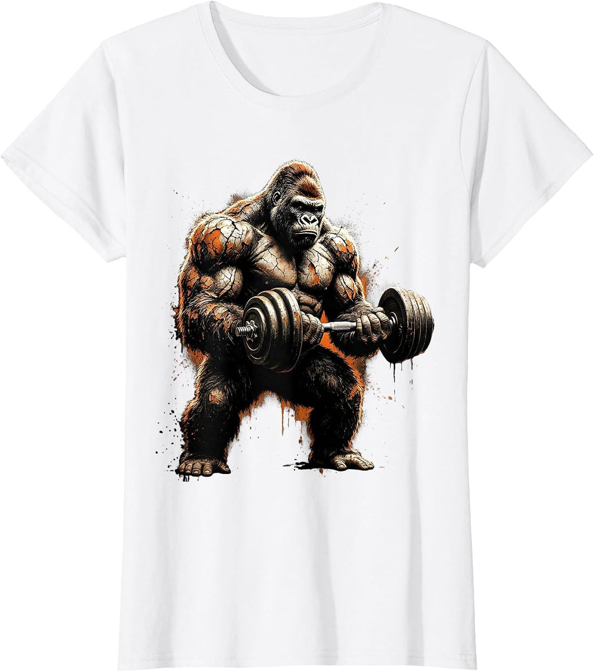 Gorilla Dumbbell Curls Gym Workout Graphic T-Shirt - White