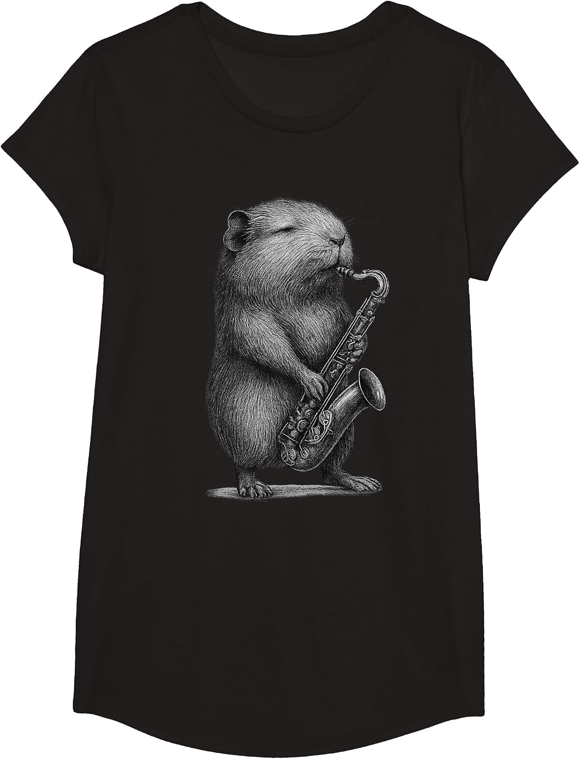Guinea Pig Playing Saxophone Jazz Music Pet Lover T-Shirt - Girls Black