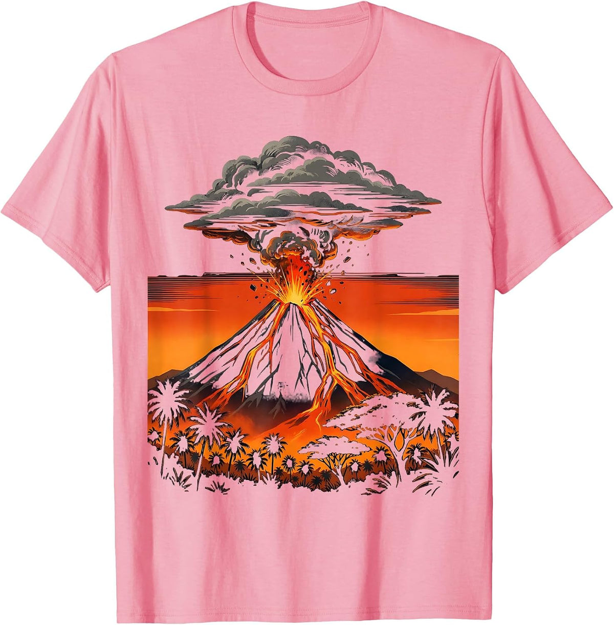 Men's El Salvador Izalco Volcano Erupting Night Graphic T-Shirt - Pink