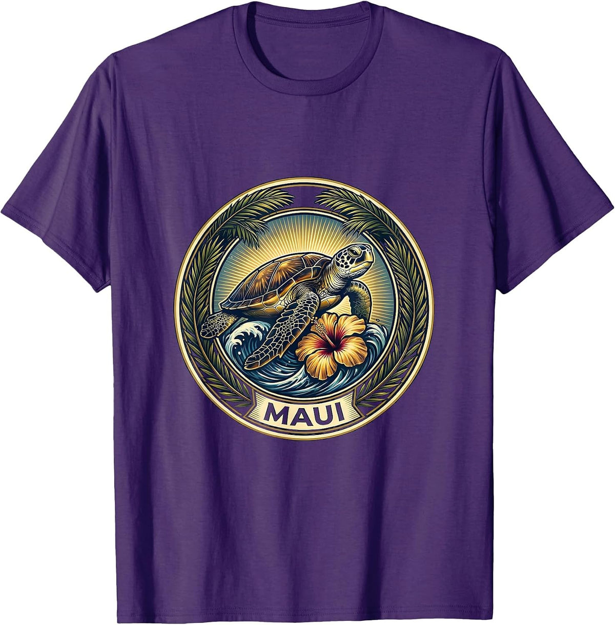 Men's Maui Tropical Surf Club Sea Turtle Souvenir Emblem T-Shirt - Purple