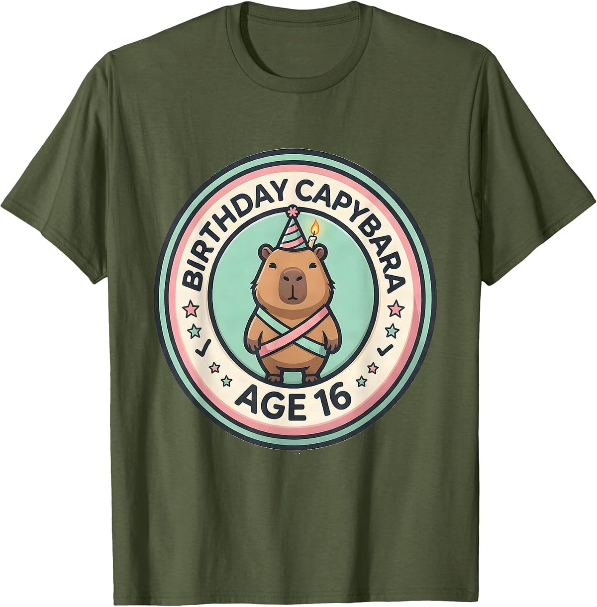 Birthday Capybara Age 16 Kawaii Girl Cute Animal Lover T-Shirt - Olive Green