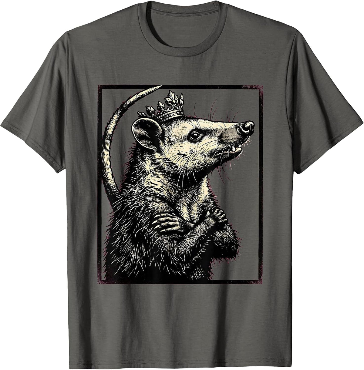 Formal Opossum Stencil Graphic Funny Animal Meme T-Shirt - Asphalt Grey